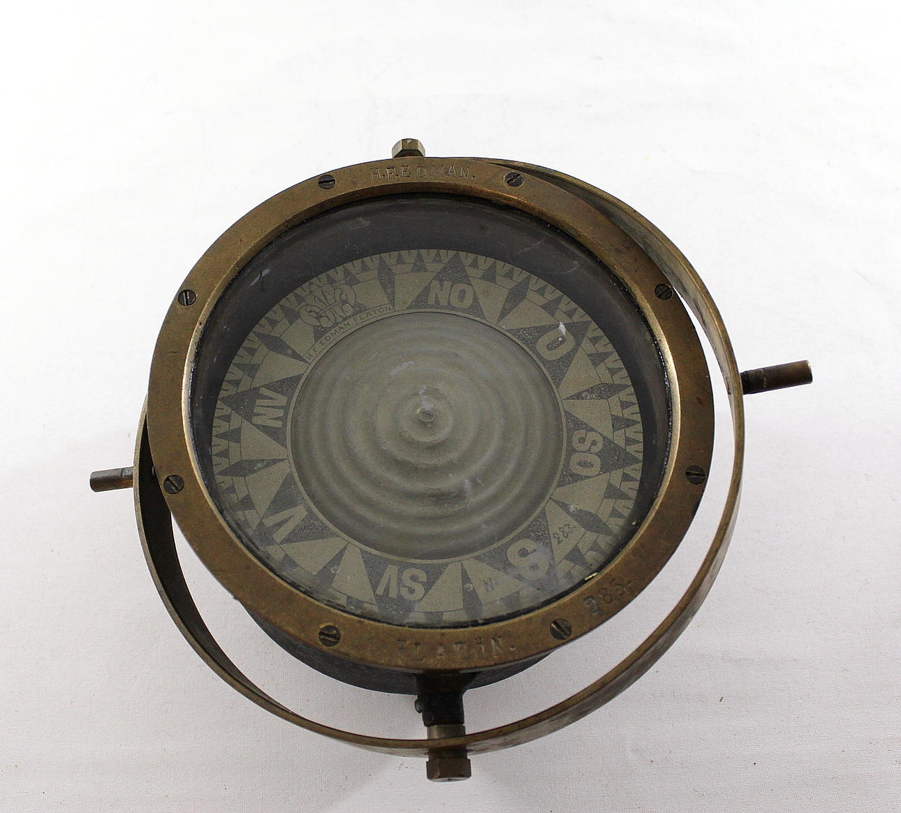 KOMPASS, glas mässing, Hilmer Ferdinand Edman Flatön.