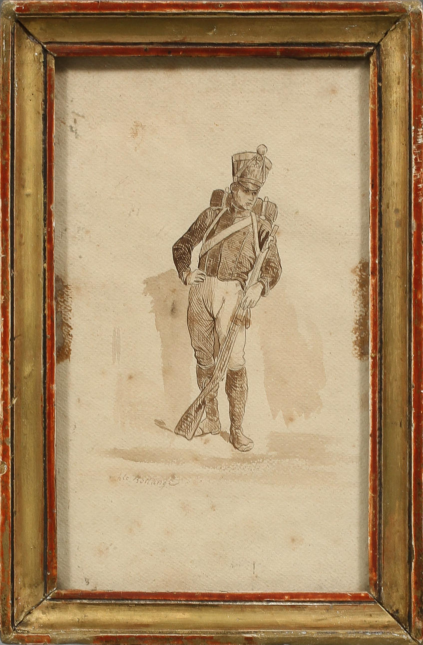 OIDENTIFIERAD KONSTNÄR. tuschlavering, sign Bellangé.