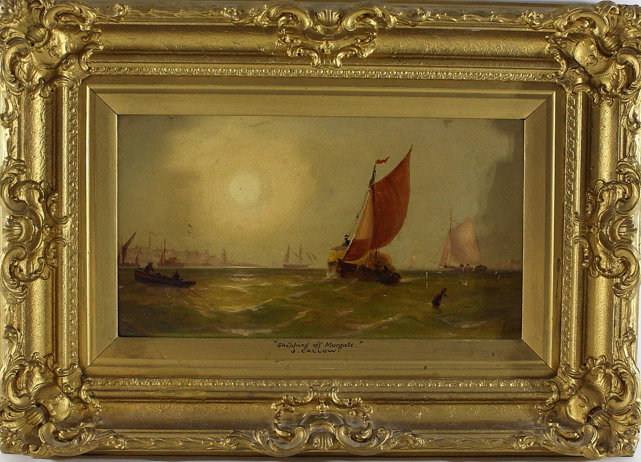 JOHN CALLOW. "Shipping off Margate" olja på pannå, signerad J Callow.