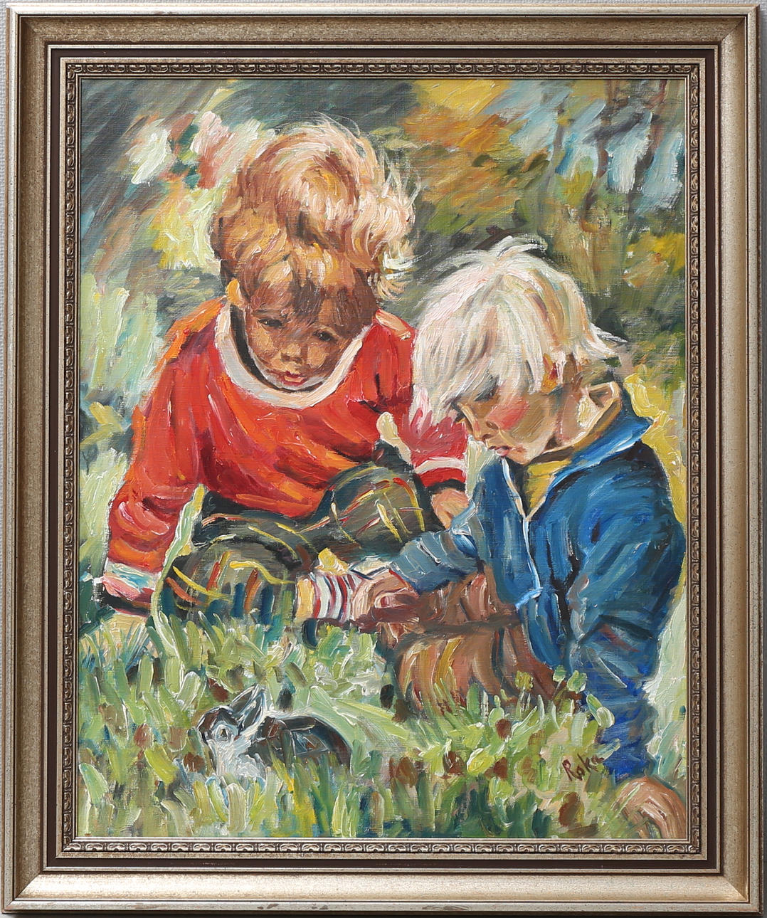 CHARLES ROKA. Barn med kanin. Olja på duk, signerad.