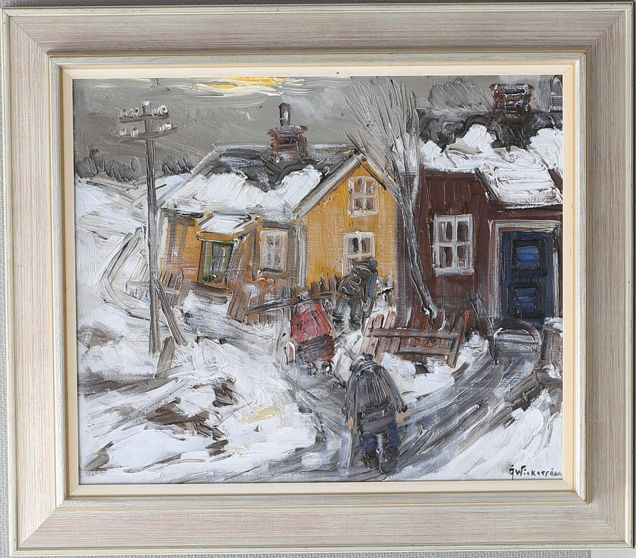 ÅKE WICKSTRÖM. "På bygatan". Olja på duk, signerad.
