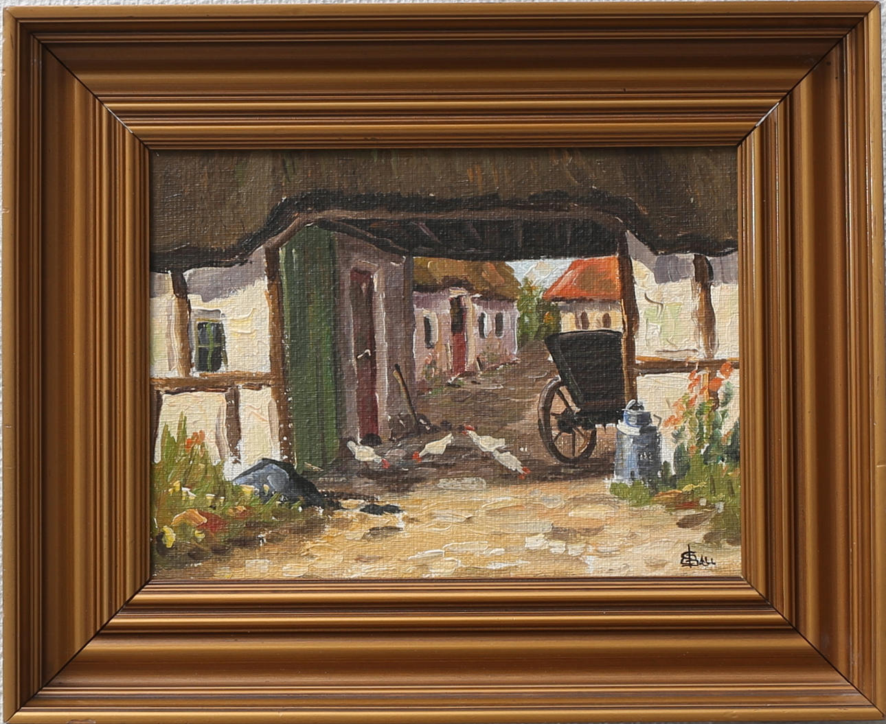 BØRGE BALL. Pickande hönor. Olja på uppklistrad duk, signerad.