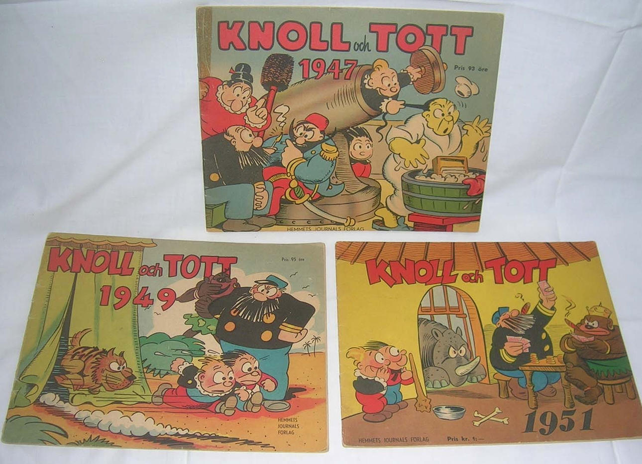 SERIER. Knoll och Tott. julalbum 1947, 1949, 1951.