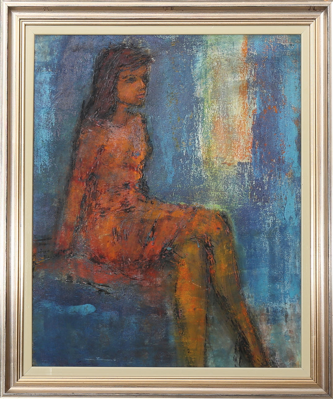 CHRISTIAN BJÖRN LARSEN. Sttande kvinna, olja på pannå, signerad Chr Björn Larsen.