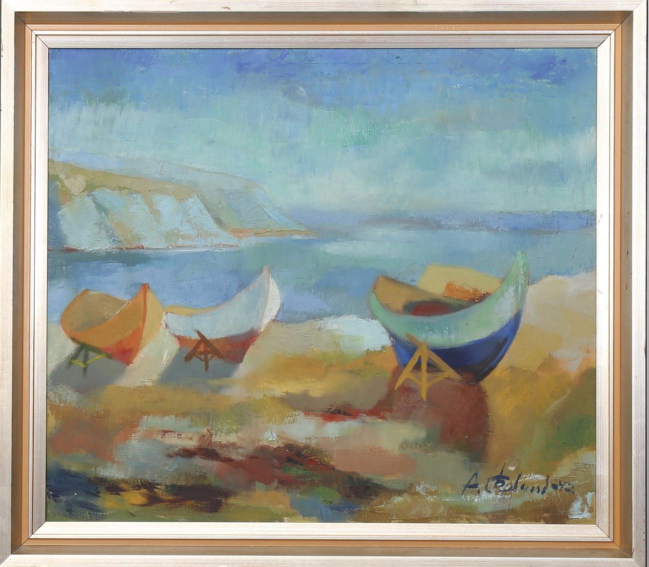 ANDERS EKLUND. Uppdragna båtar, olja på duk, singerad och daterad -42.