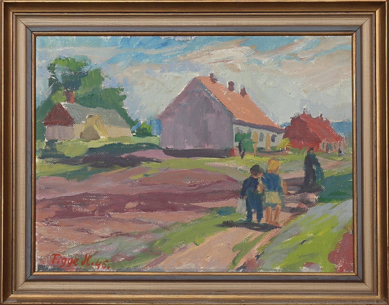 FIGGE HOLMGREN. Bygata, olja på pannå, signerad Figge H och daterad -46.