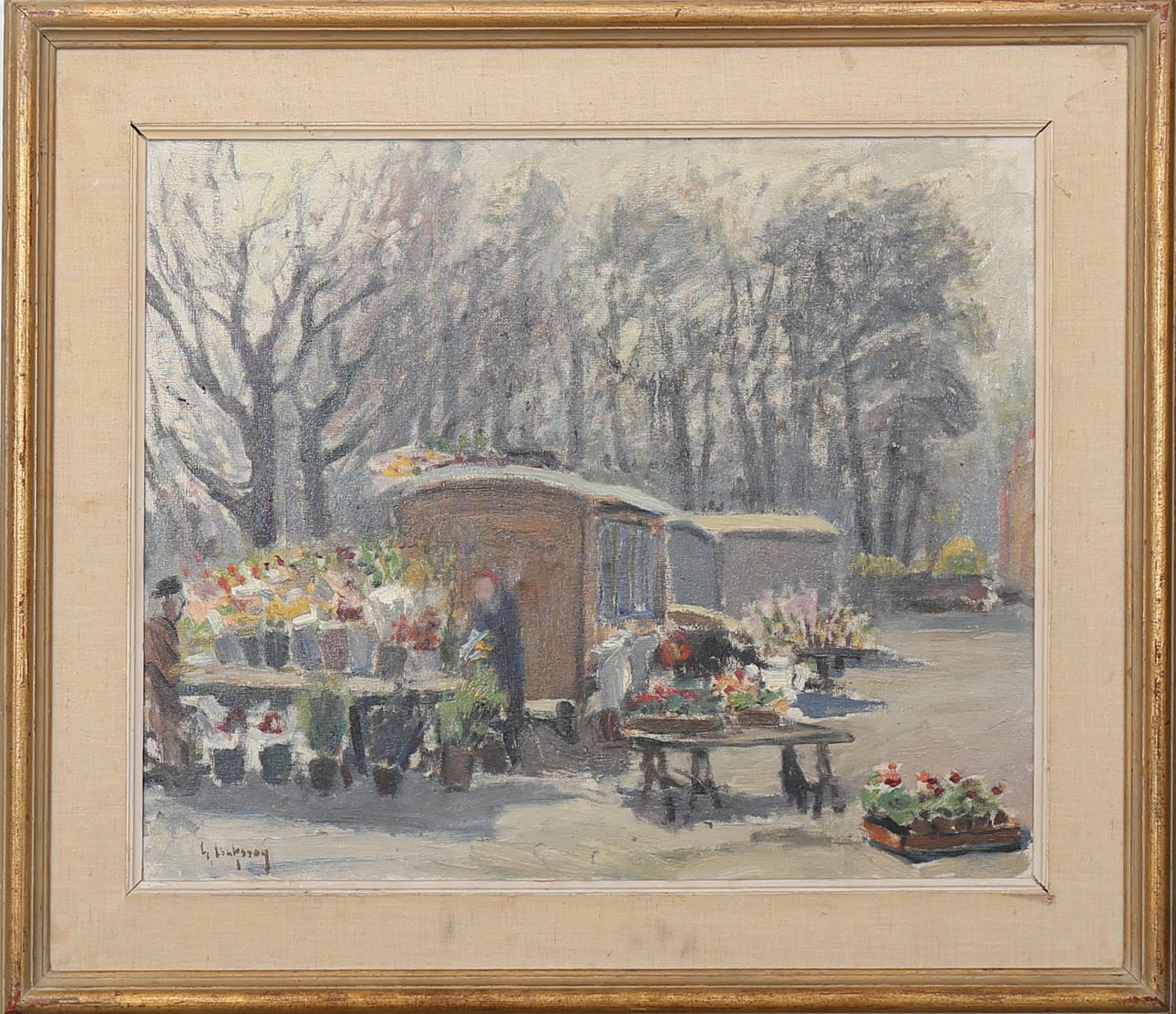 GIDEON ISAKSSON. Blomsterförsäljare, olja på duk, signerad G Isaksson.