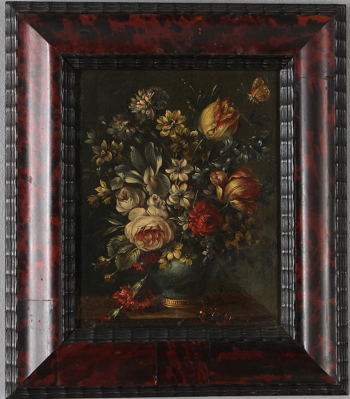 OIDENTIFIERAD KONSTNÄR. Blomsterstilleben, Holländsk skola, olja på kopparplåt, osignerad, 1600-talets andra hälft.