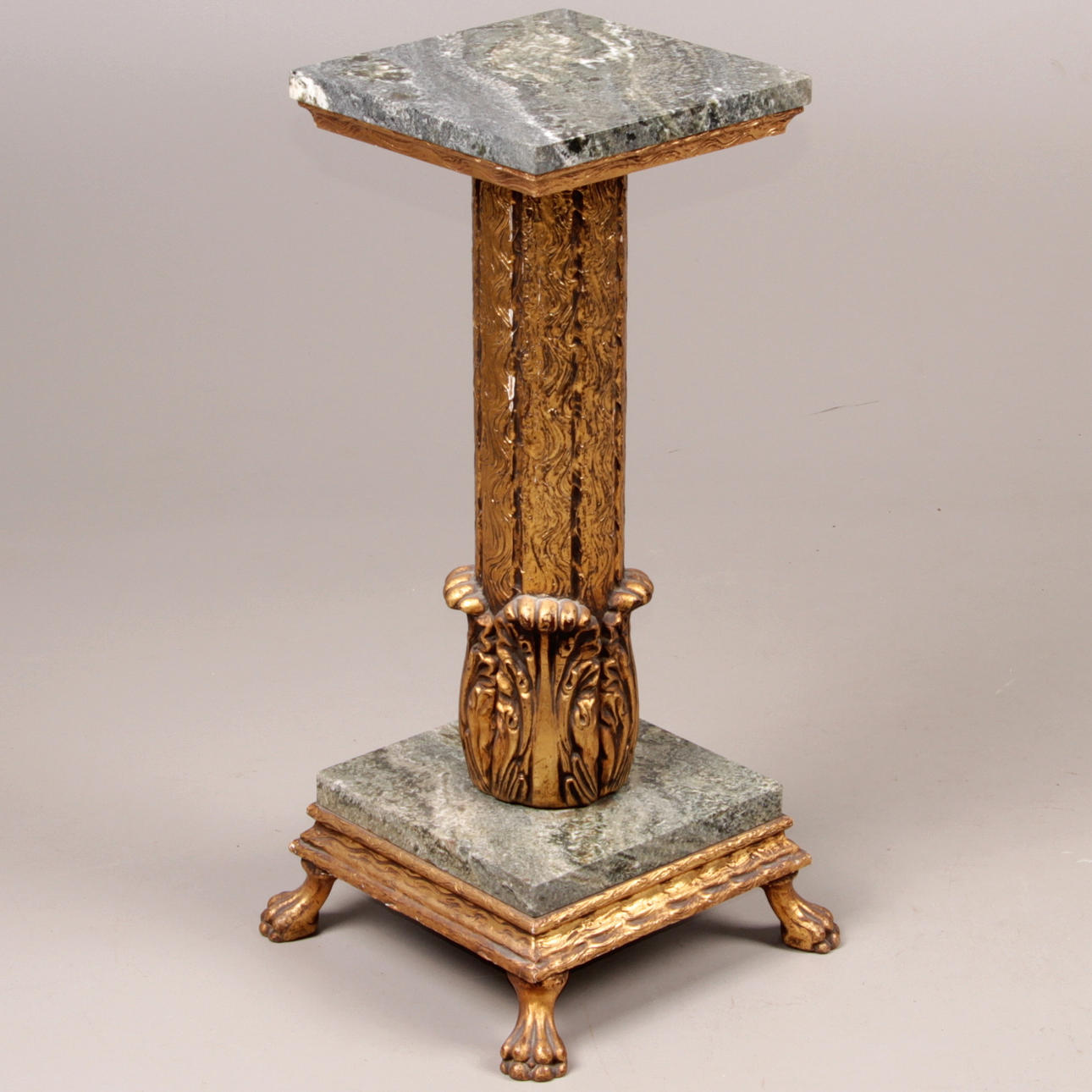 PIEDESTAL, förgylld, med stenskiva, 1900-tal.
