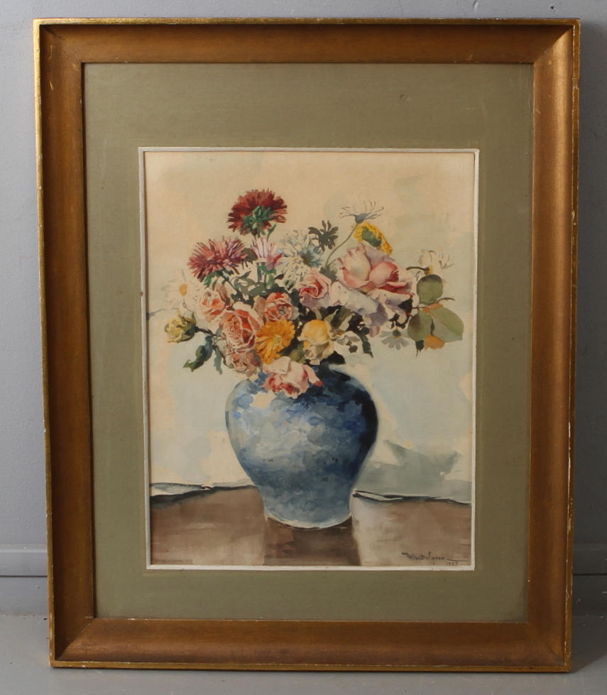 ALBERTO SOUZA. Blomsterstilleben, akvarell, signerad samt daterad 1957.