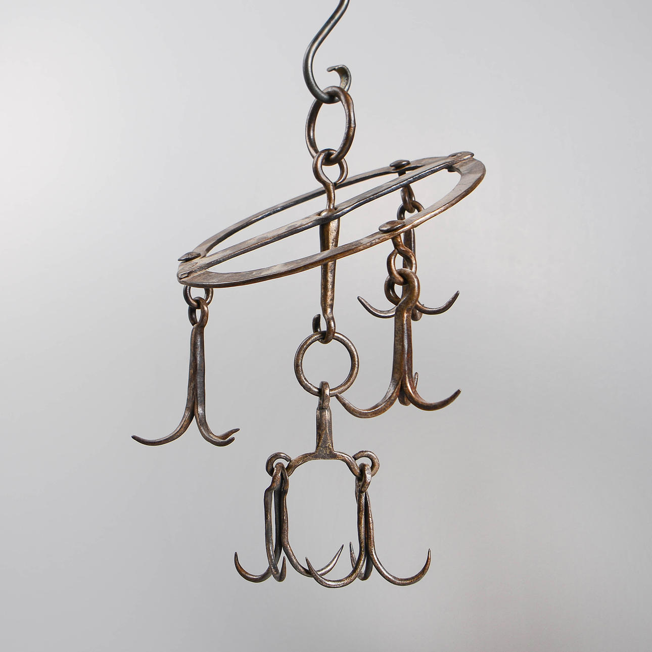 Wrought iron meat hooks, 19th century.