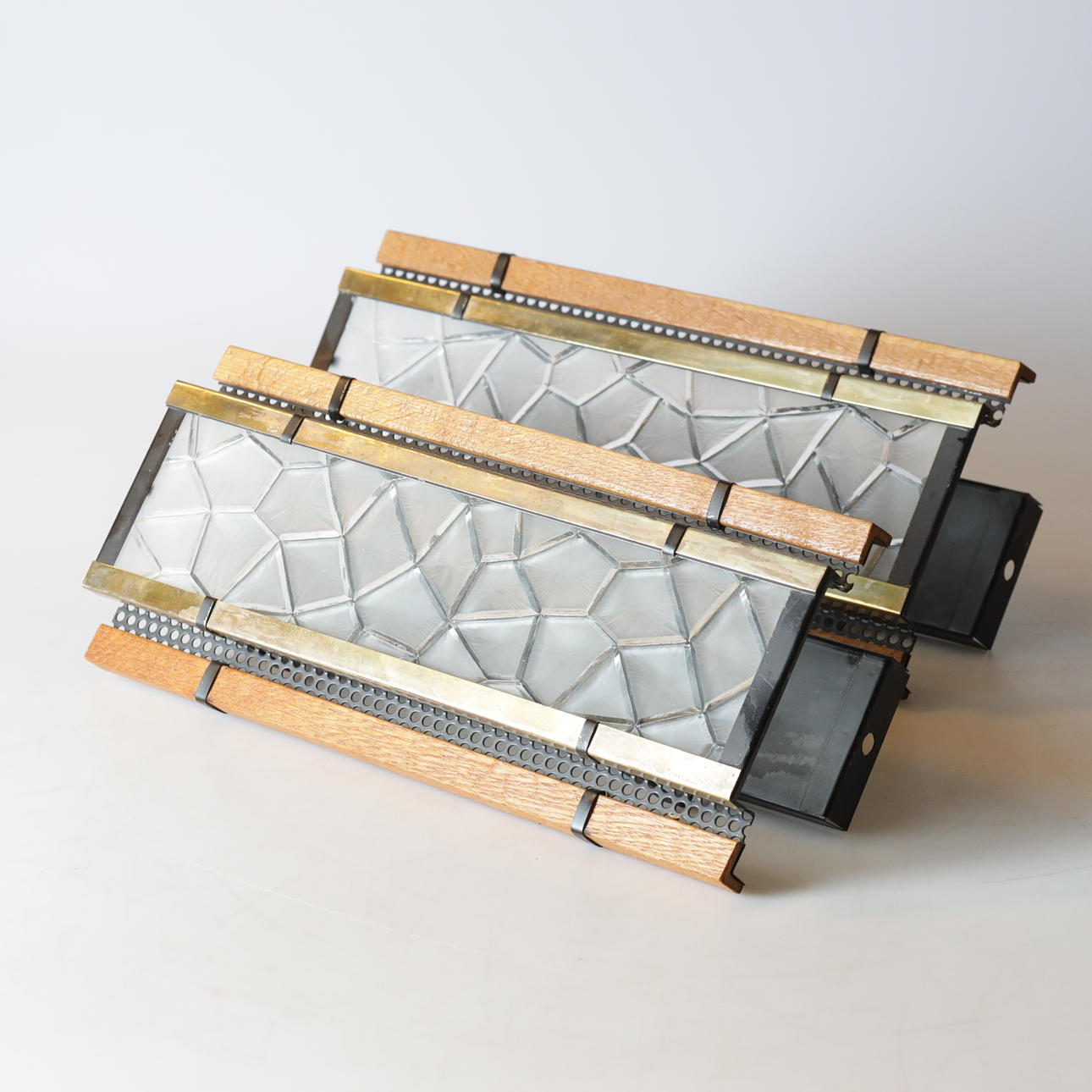 Wall lamps, 1 pair, sheet & teak, 20th century.