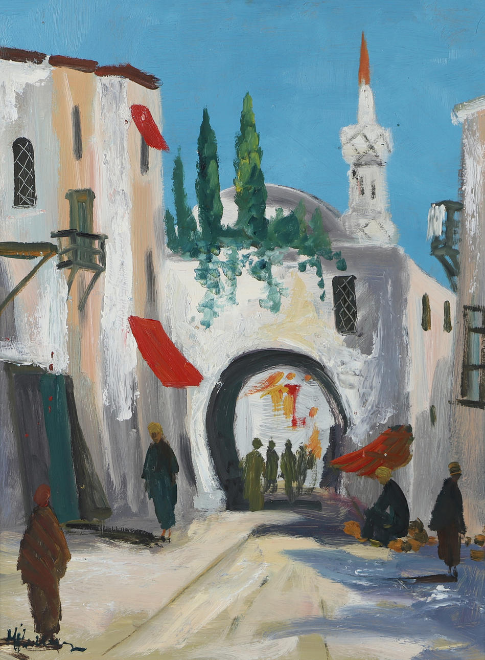 MAX HELLBERG. Arabic motif, oil on panel, signed.