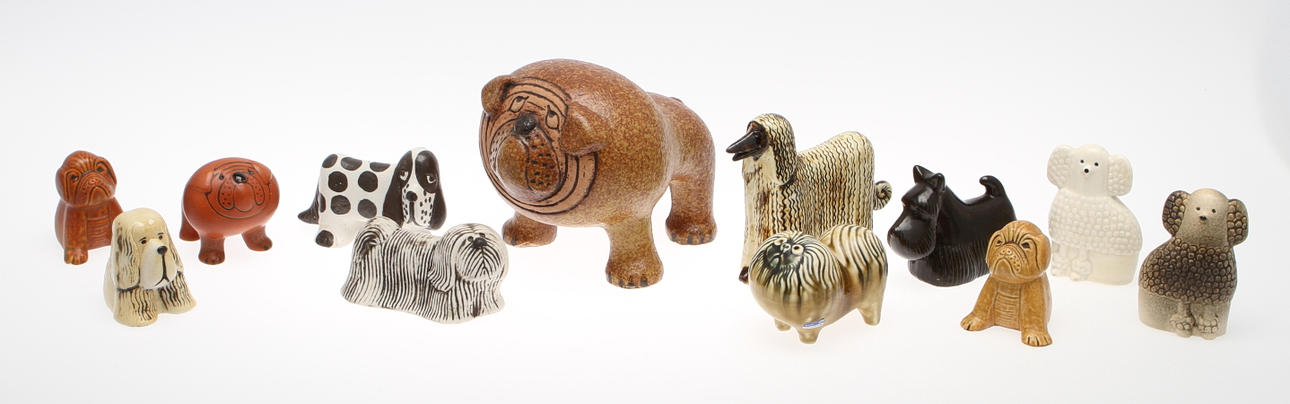 FIGURINER Hundar, 12 st, ur serien Kennel. Lisa Larson, Gustavsberg.