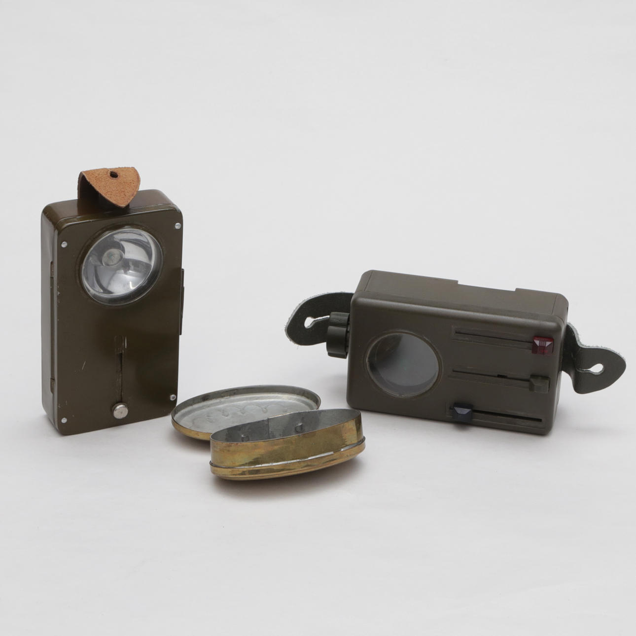 A pair of flashlights, military and snuff box, brass, Klenshyttan ...