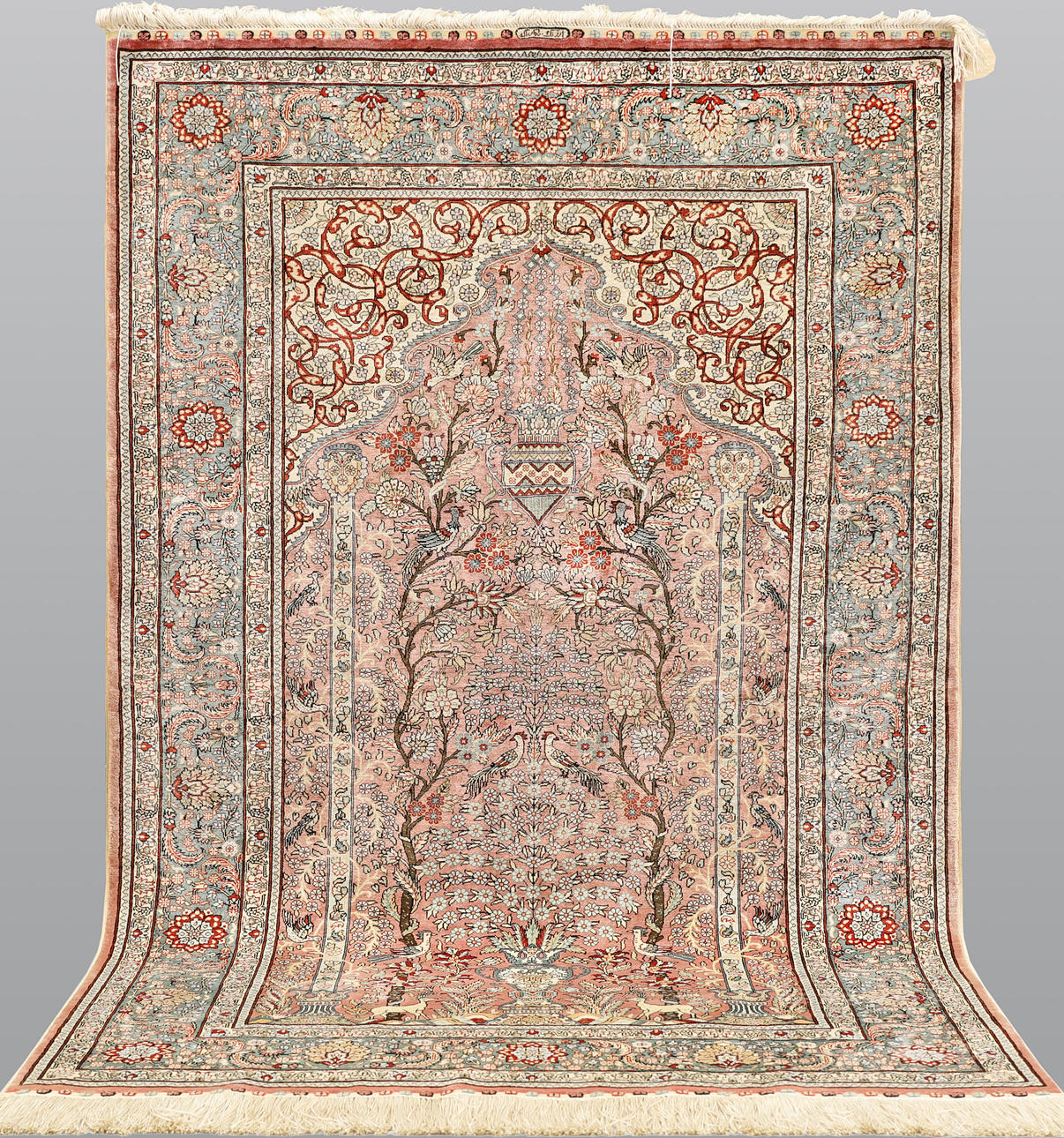 A RUG, Figural Oriental silk, silk yarn.