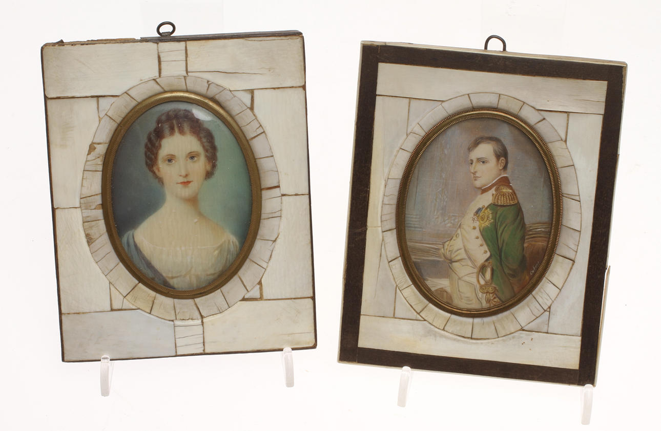 MINIATYRER 2 st, varav en signerad Cabane?, 1800-tal.