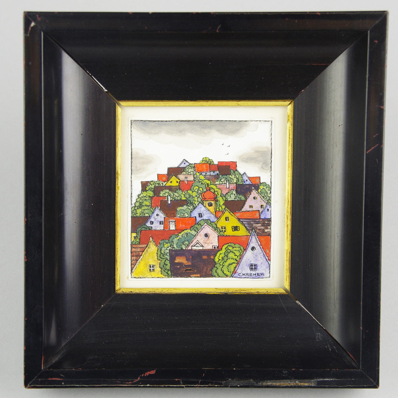 CARL KRENEK. Hügelstadt, akvarell, signerad C. Krenek.