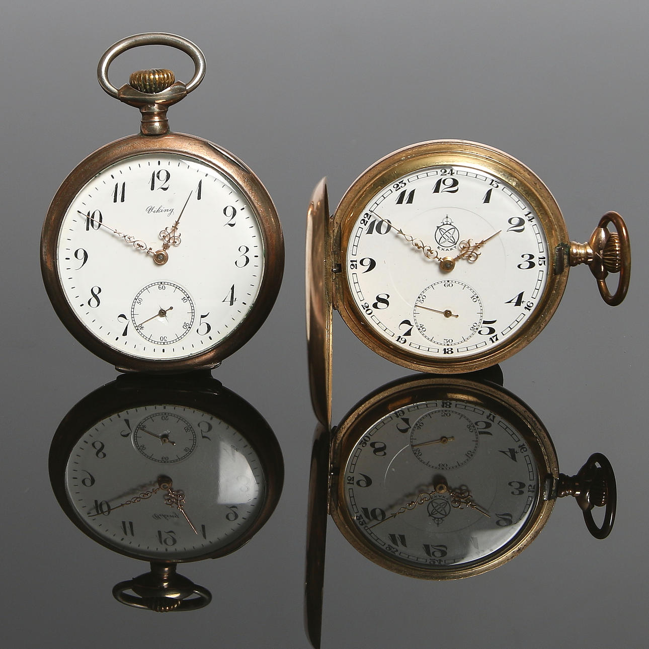 FICKUR, 2 st, silver och metal, Viking och Exakt, 1900-talets första hälft.