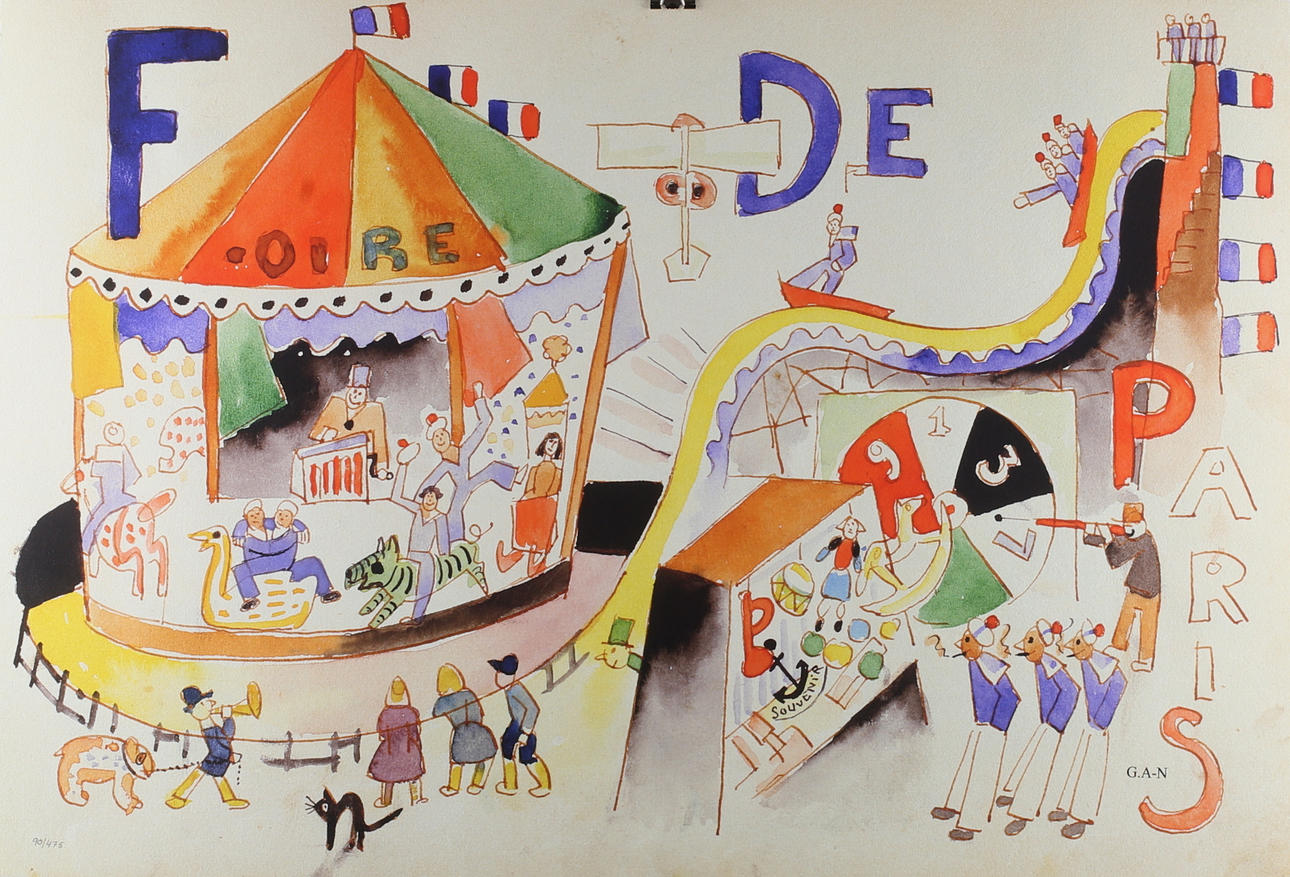 GÖSTA ADRIAN NILSSON (GAN). "De tre små sjömännens äventyr i Paris", tryckmetod Glicée, stämpelsignerad, 90/475.