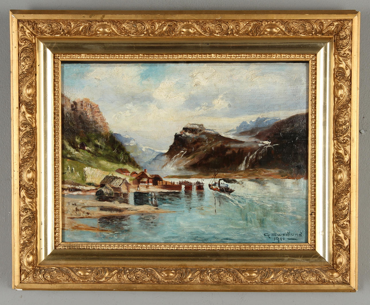 OKÄND KONSTNÄR. Fjordlandskap, olja på pannå, signerad och daterad G. Swedlund 1900.
