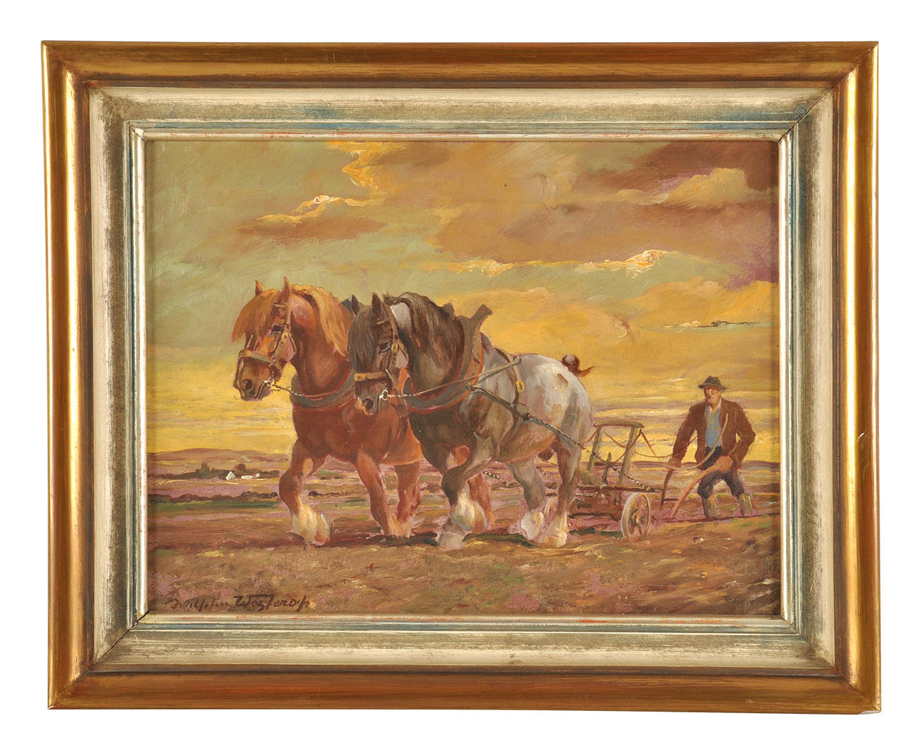 WILHELM WESTEROP. Bonde odlar åkrar med två hästar.