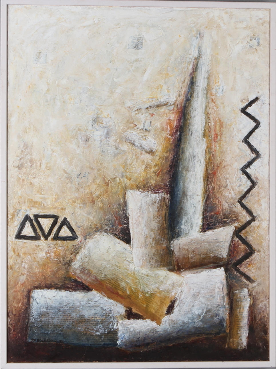 ROBERT VAN BOLDERICK. "Trianglar", blandteknik på duk, signerad a tergo samt daterad 93.