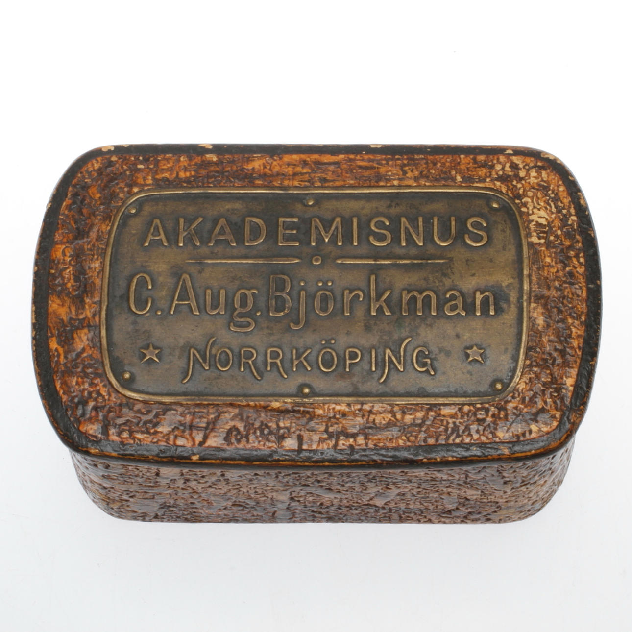 SNUSDOSA, Akademisnus, C. Aug. Björkman, Norrköping, tidigt 1900-tal.