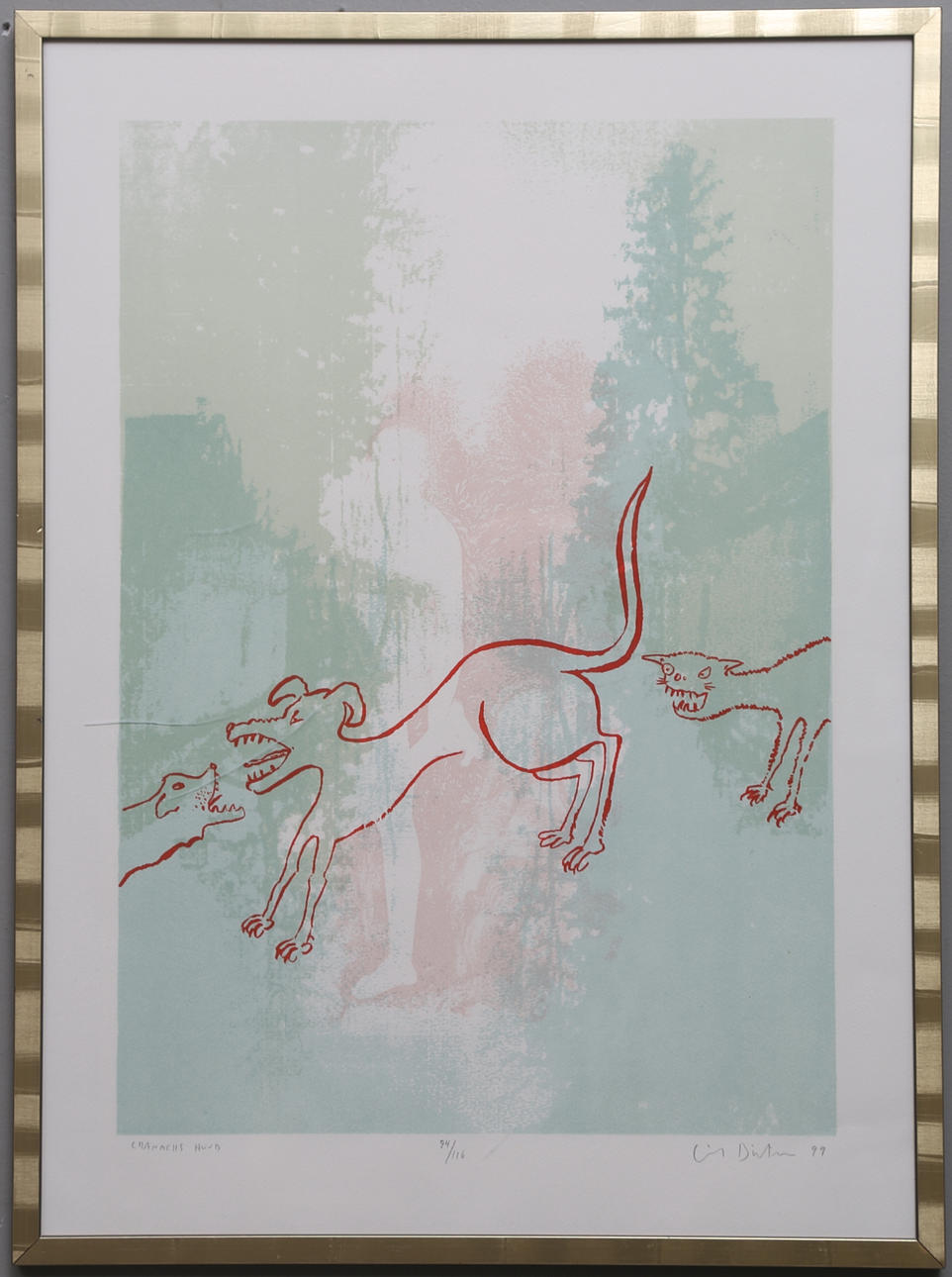 ERIK DIETMAN. "Cranachs hund". Färglitografi, signerad, numrerad 94/116 och daterad 99.