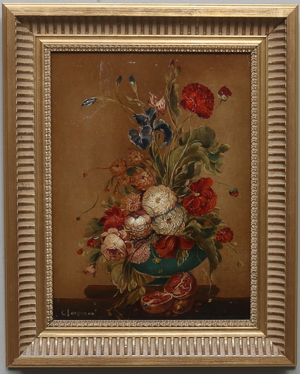 CARL LORENZON. olja på pannå, stilleben, signerad C Lorenzon.