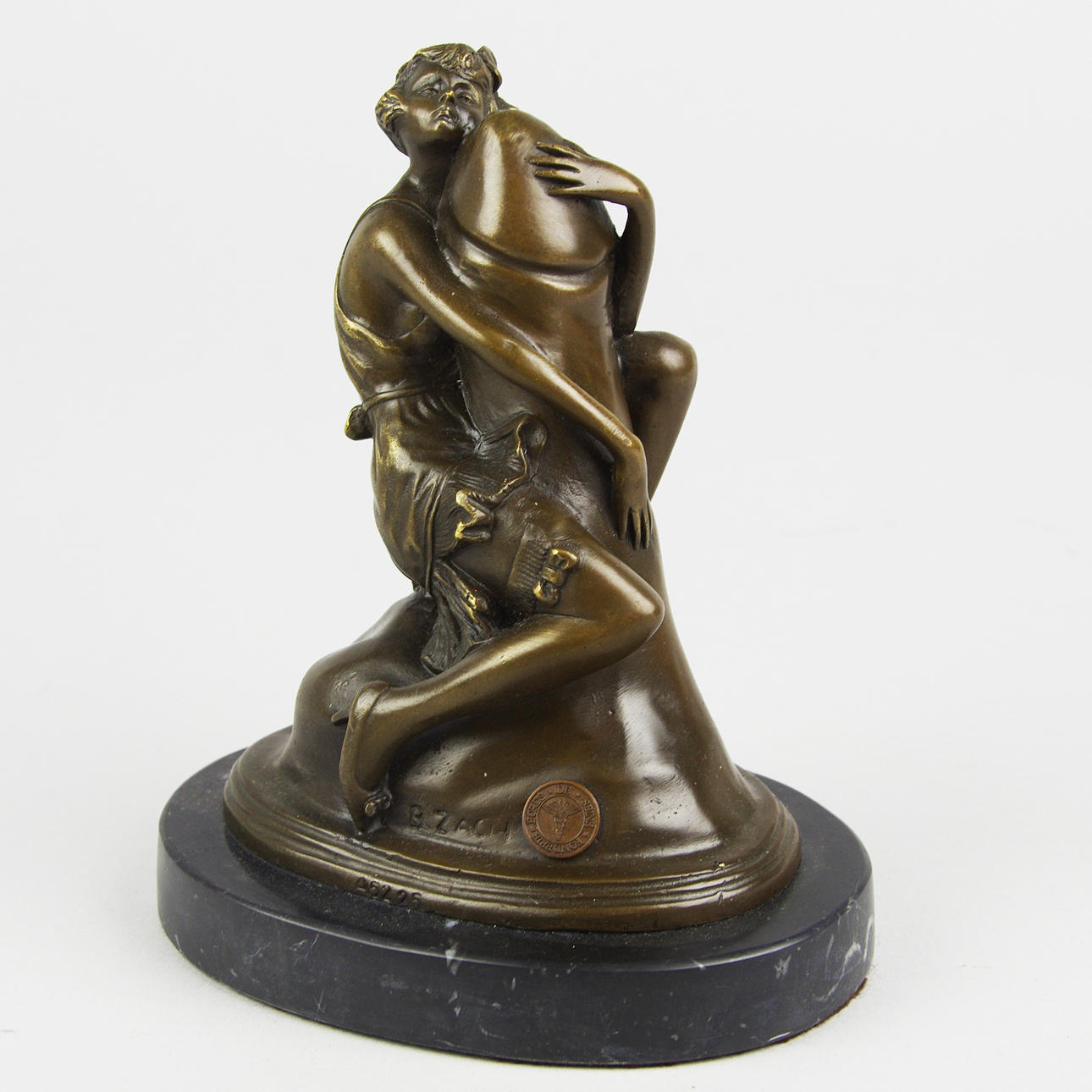 SKULPTUR, erotiskt motiv, brons på marmorsockel.