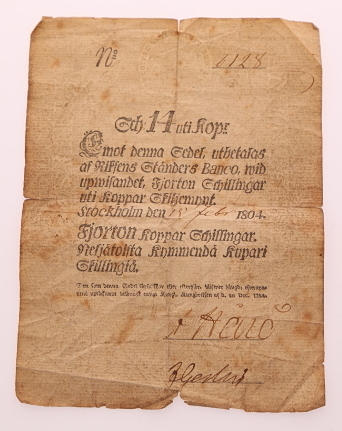 VÄRDESEDEL No 6128, daterad 15 februari 1804.
