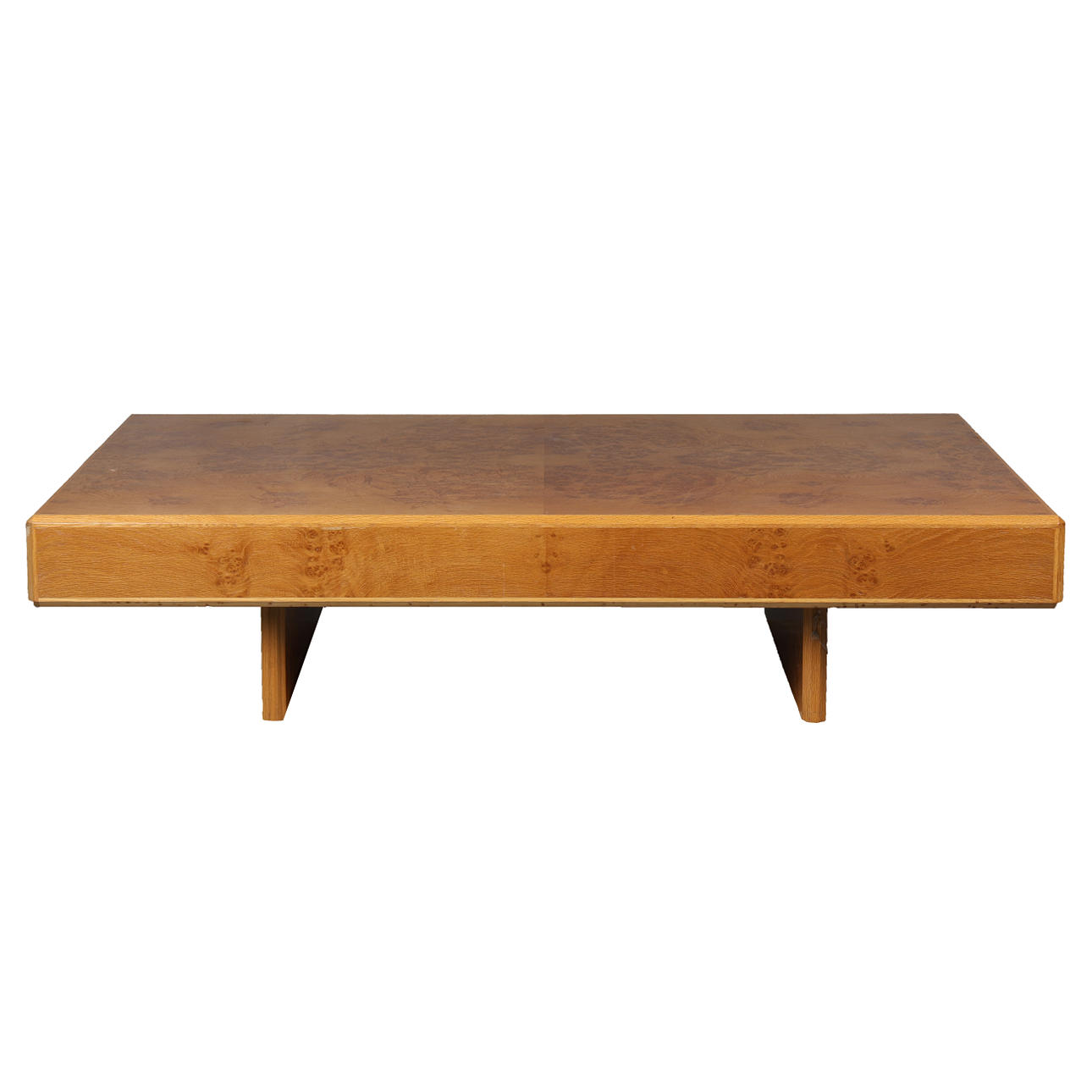 A HEAL'S BURR OAK COFFEE TABLE.