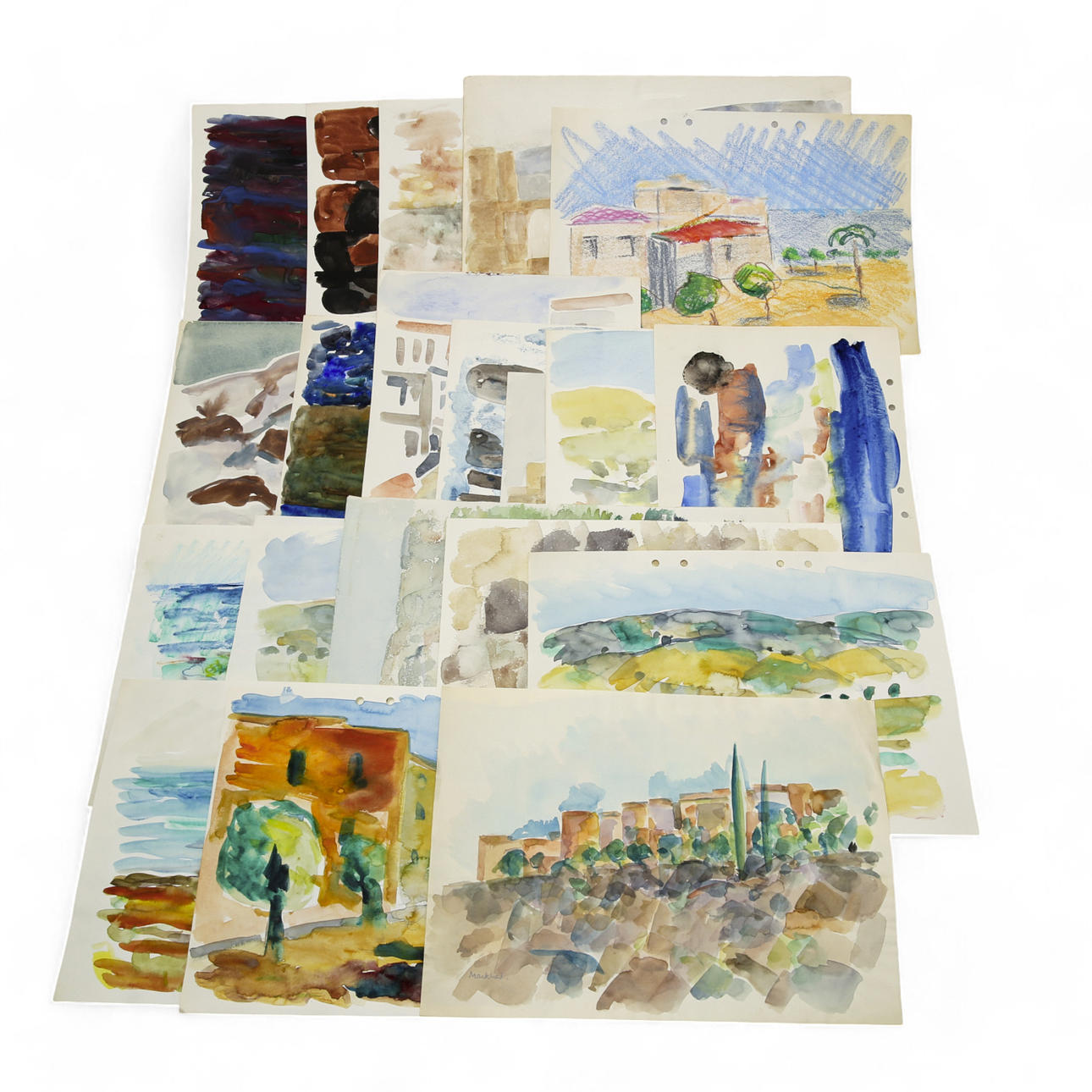 SVEN ERIK MARKHED. Sketches, mostly watercolors, about 20 pieces.