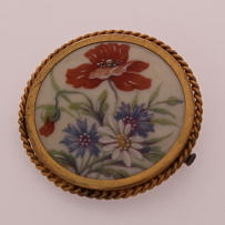 BROSCH, handmålat porslin, Limoges - Frankrike, blommor.