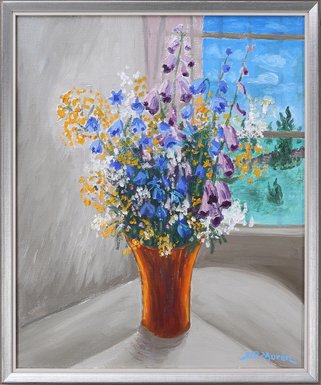 BERNT PETER MORÉN. Blombukett i vas, olja på duk, signerad "B.P.Morén", 1900-talets andra hälft.