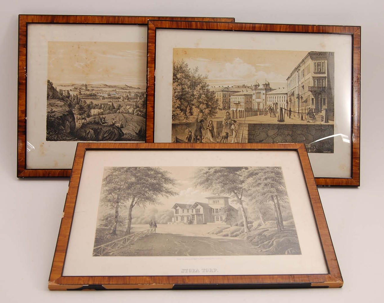 GÖTEBORG. Tonlitografier, 3 st. Göteborg, Stora Nygatan, Stora Torp.