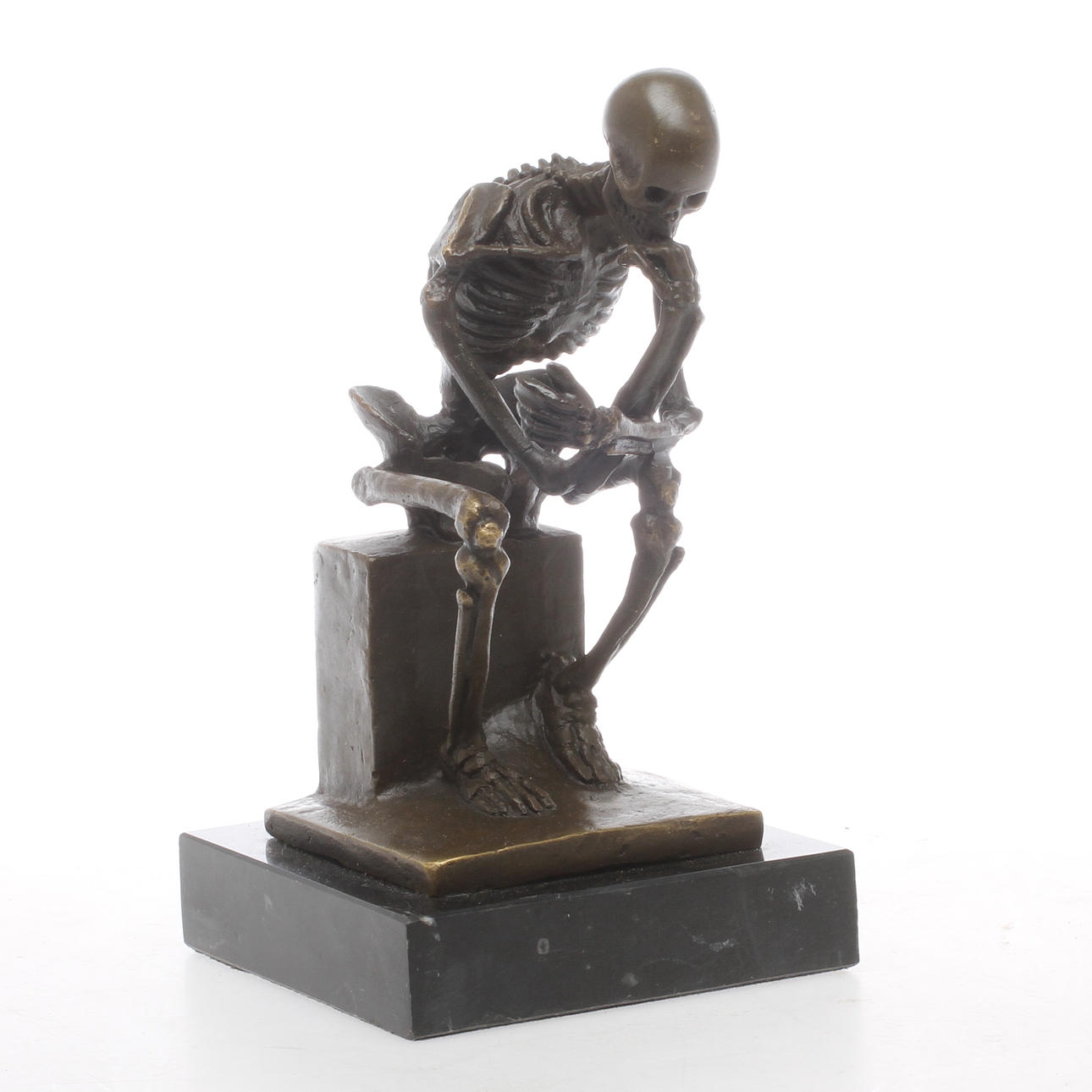 SKULPTUR, brons, tänkande skelett, 2000-tal.