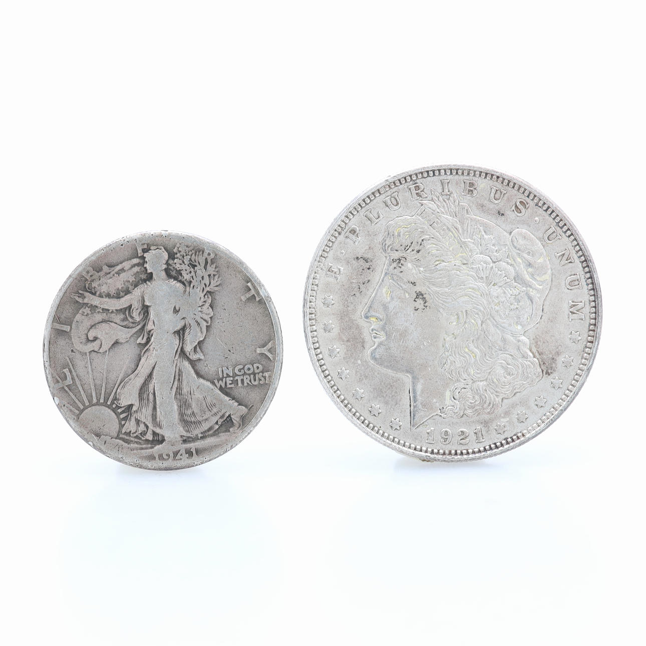 2-Dollar-/Halbdollarmünzen, Silber, USA, 1921,1941.