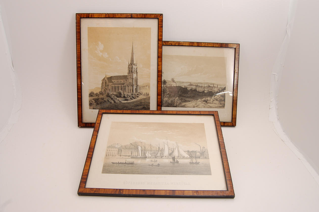 GÖTEBORG. tre tonlitografier: Haga kyrkan, Göteborgs mekaniska verkstad, Göteborg Westra delen.