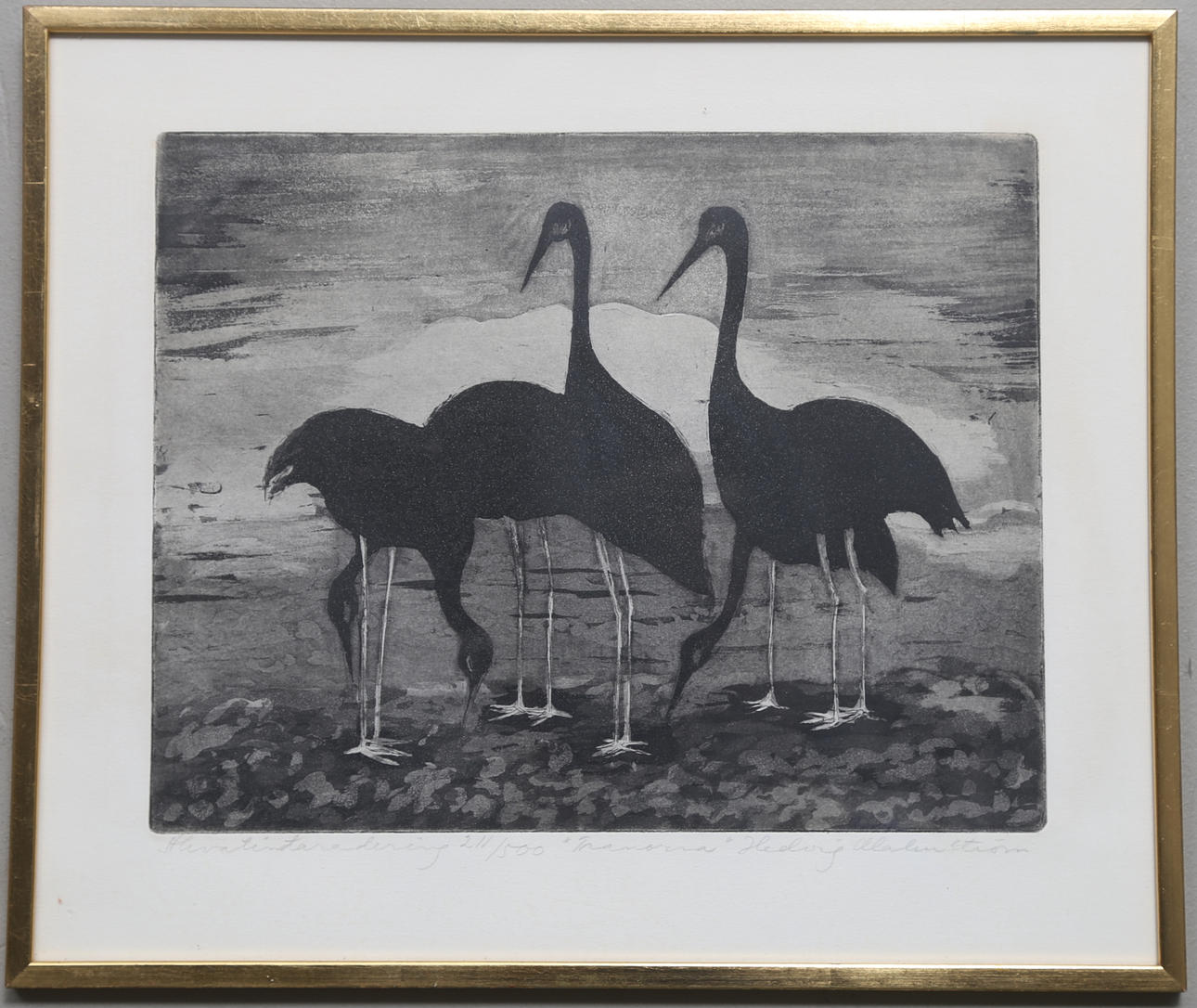 HEDVIG MALMSTRÖM. "Tranorna". Etsning, signerad och numrerad 211/500.