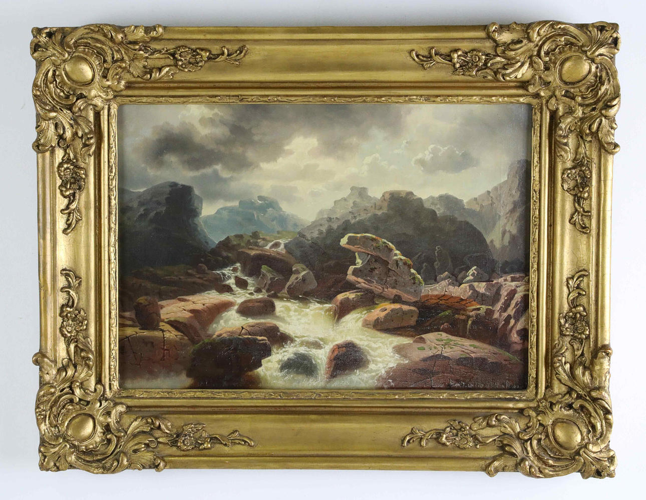 MARCUS LARSSON (1825-1864). Attributed to. oil on canvas, “Nordic mountain landscape with fors”, executed circa 1856-1857, probably in Paris.