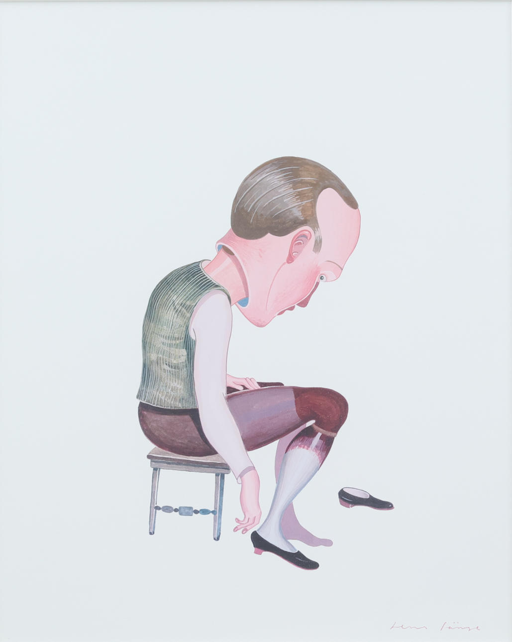 JENS FÄNGE (FÖDD 1956). Seated man on stool, offset print, signed in print.