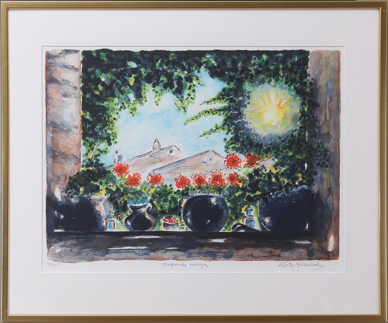 GÖSTA LINDERHOLM. "Doftande morgon", färglitografi, signerad och numrerad 33/225, 1900-talets andra hälft.