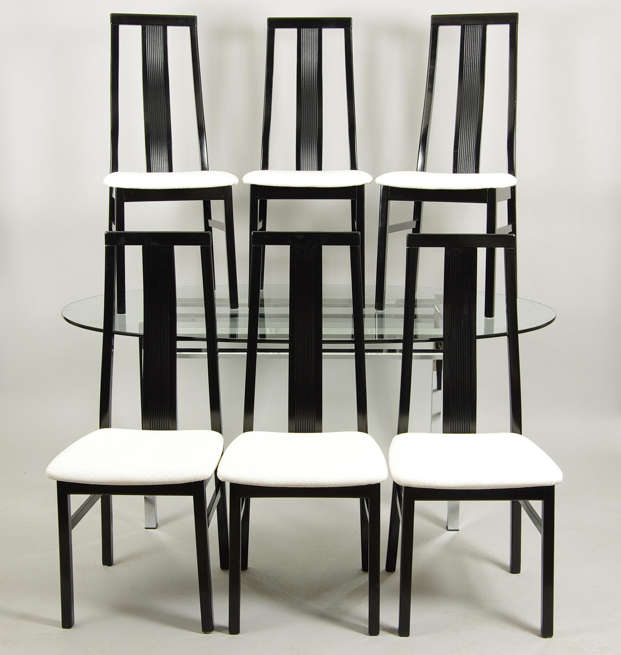 MATBORD SAMT 6 STOLAR, krom/glas, stolarna märkta Italien.