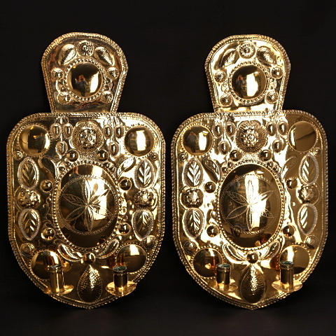 LJUSPLÅTAR, ett par, mässing, dubbla ljushållare, barockstil, 1900-tal.