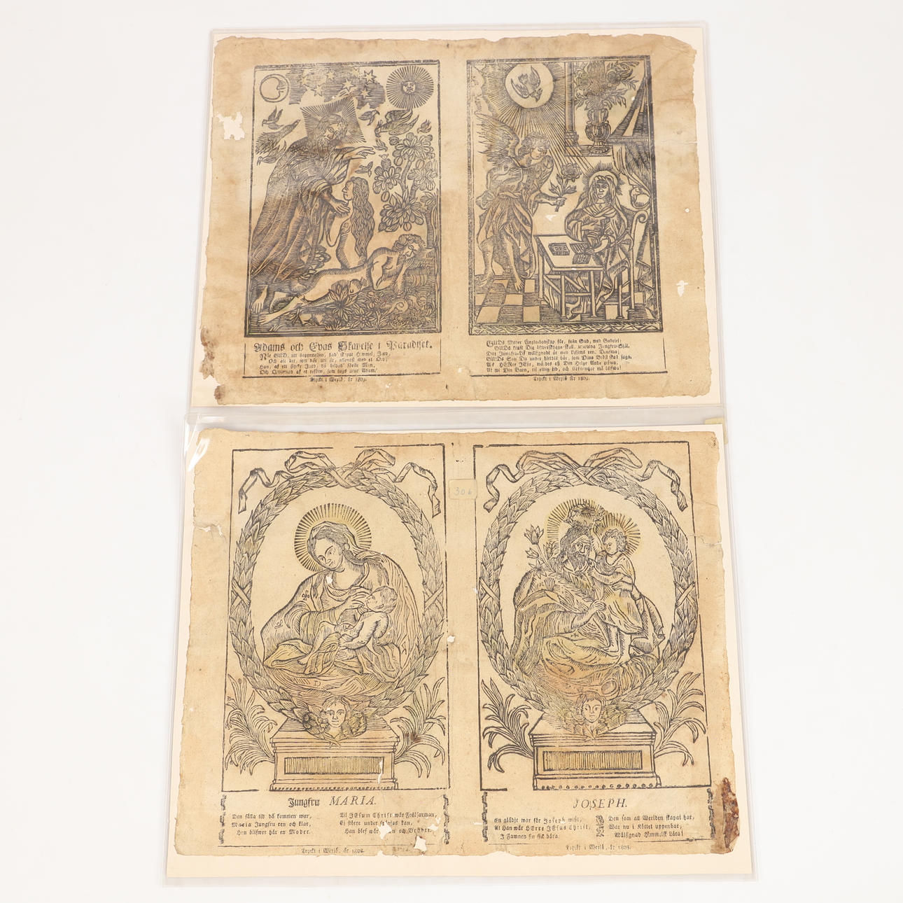 KISTEBREV, 2 stycken, träsnitt, 1803.