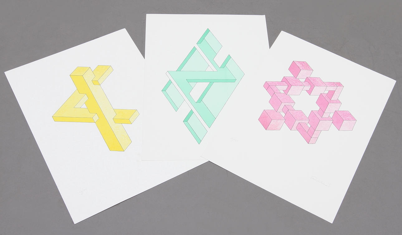 OSCAR REUTERSVÄRD. Färglitografier, 3 st. Signerade och numrerade.