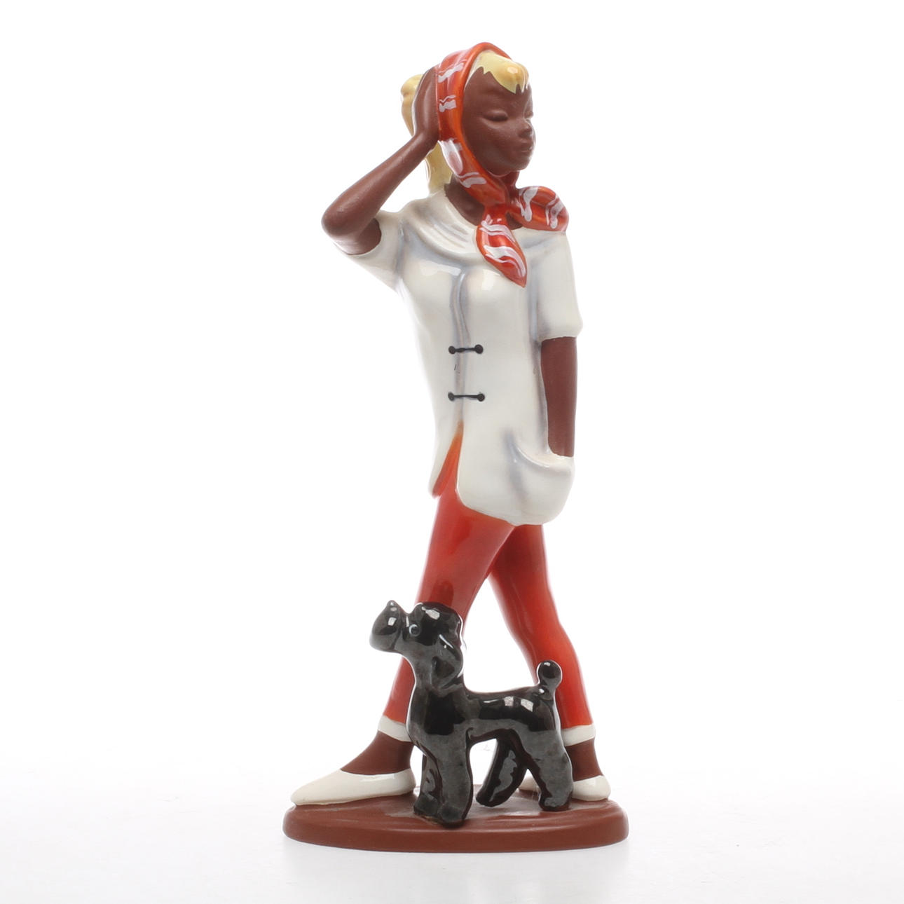 FIGURIN, keramik, flicka med hund, Cortendorf, Tyskland, 1900-tal.