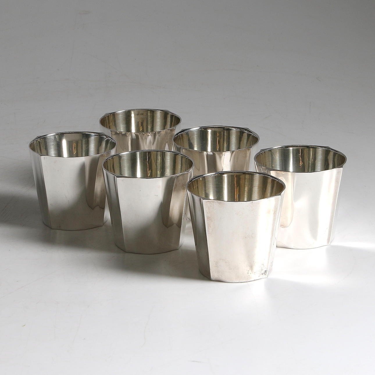 WHISKYGLAS, 6 st, nysilver, Sigvard Bernadotte, Gense, 1900-tal.